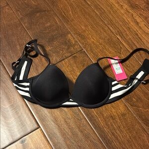 Xhilaration Black and White Bra with Striped Accents